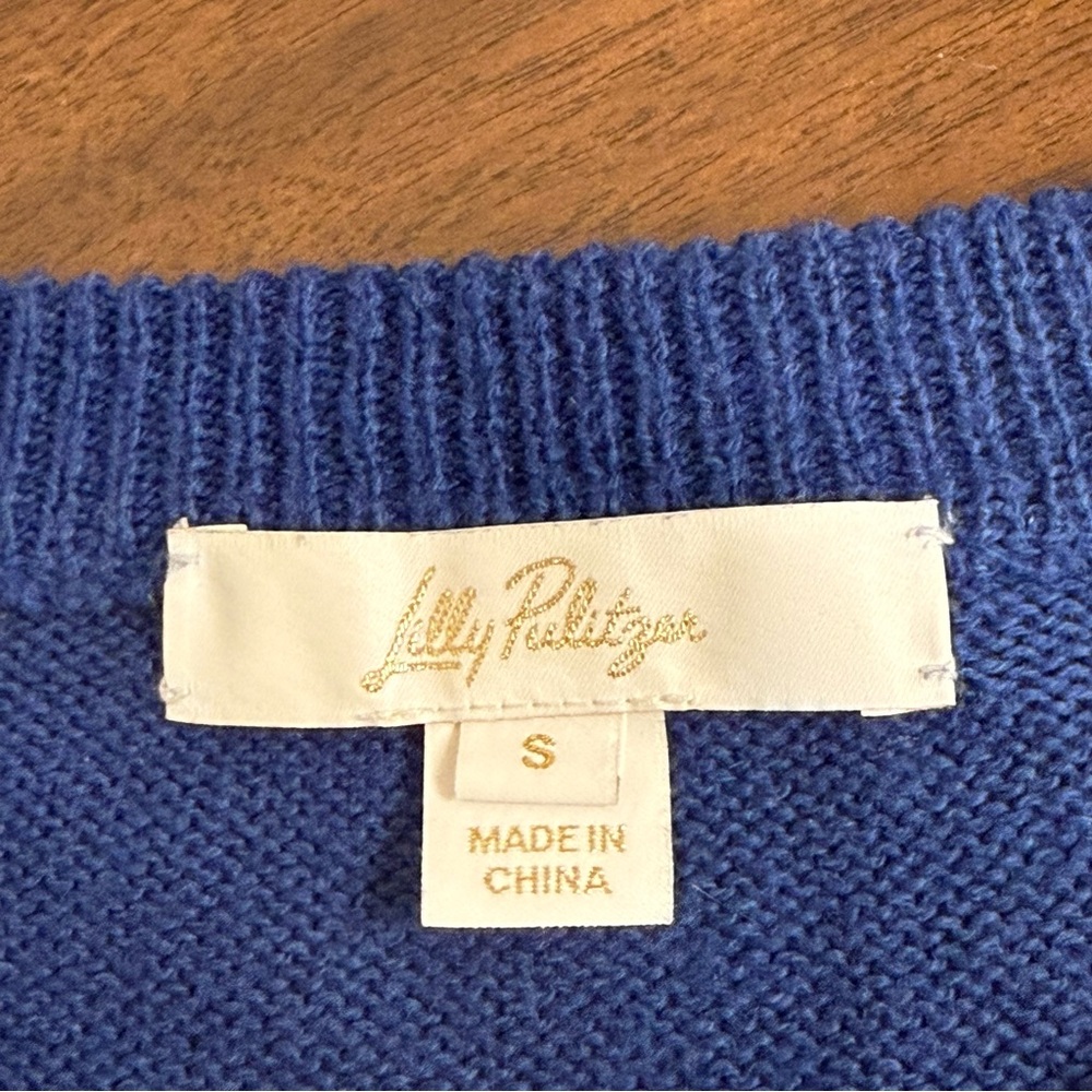 Lilly Pulitzer Blue Striped Crewneck Sweater w/ Lime Stitch Detail Small - Picture 6 of 9